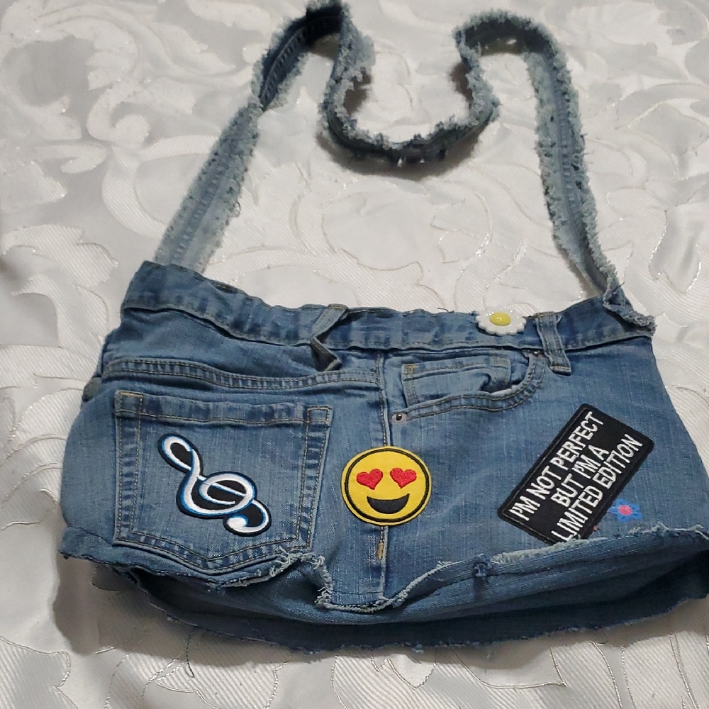 Denim Crossbody Bag with Patches